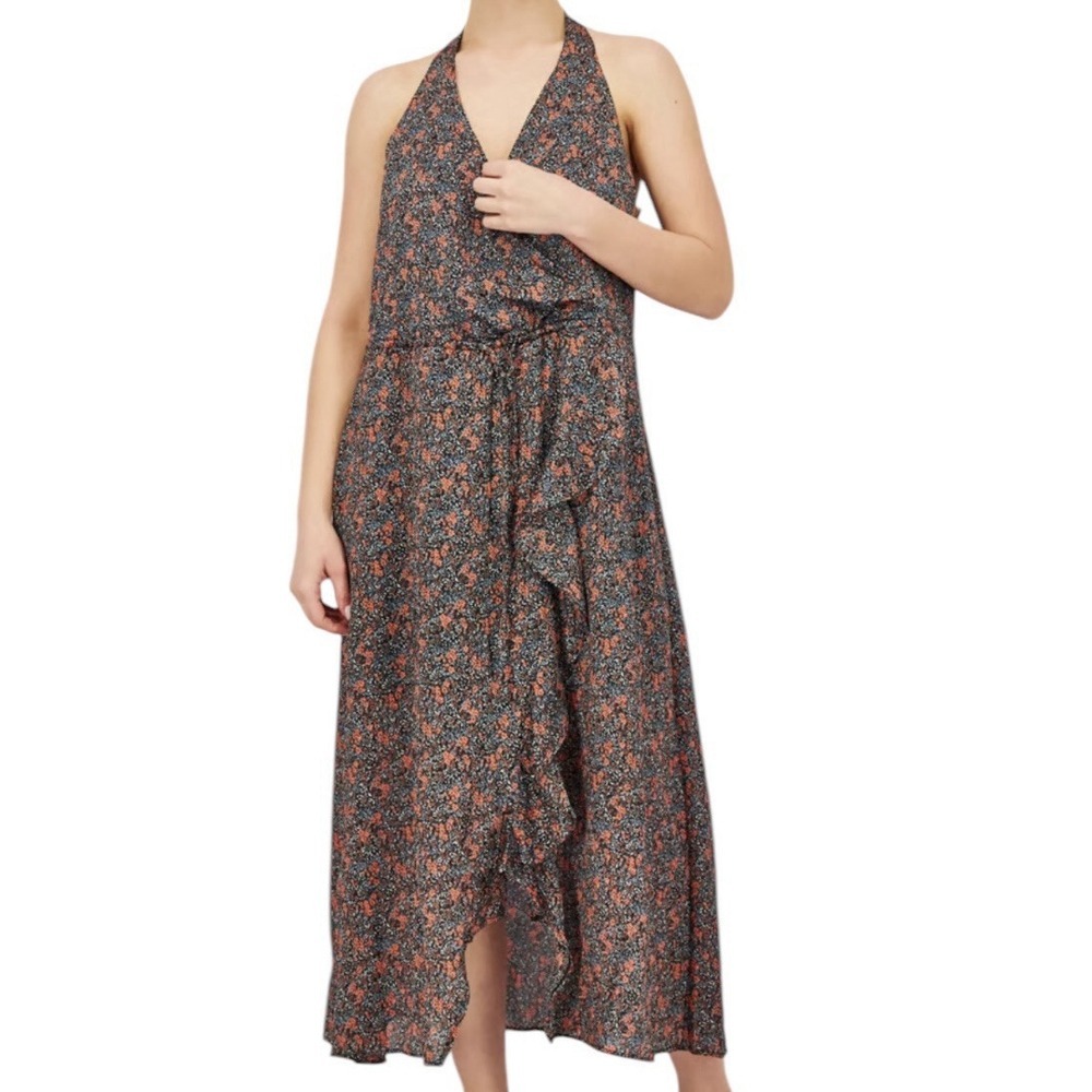 Anthropology Avec Les Filles Midi Dress Women XS Floral Halter Wrap Bohemian New